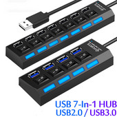 USB 2.0 šakotuvas USB šakotuvas 2.0 kelių USB skirstytuvo šakotuvas Naudokite maitinimo adapterį 4/7 prievadų kelių plėtinių USB 3.0 šakotuvas su jungikliu 30 cm kabeliu