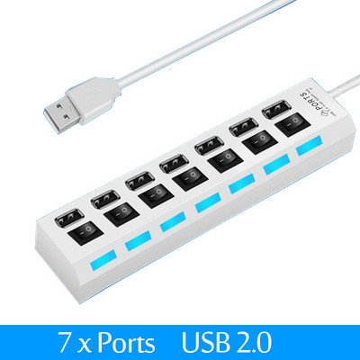 USB 2.0 šakotuvas USB šakotuvas 2.0 kelių USB skirstytuvo šakotuvas Naudokite maitinimo adapterį 4/7 prievadų kelių plėtinių USB 3.0 šakotuvas su jungikliu 30 cm kabeliu