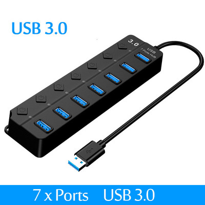USB 2.0 šakotuvas USB šakotuvas 2.0 kelių USB skirstytuvo šakotuvas Naudokite maitinimo adapterį 4/7 prievadų kelių plėtinių USB 3.0 šakotuvas su jungikliu 30 cm kabeliu