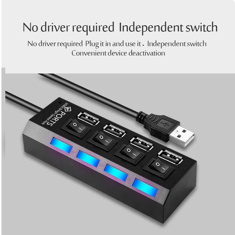 USB 2.0 šakotuvas USB šakotuvas 2.0 kelių USB skirstytuvo šakotuvas Naudokite maitinimo adapterį 4/7 prievadų kelių plėtinių USB 3.0 šakotuvas su jungikliu 30 cm kabeliu