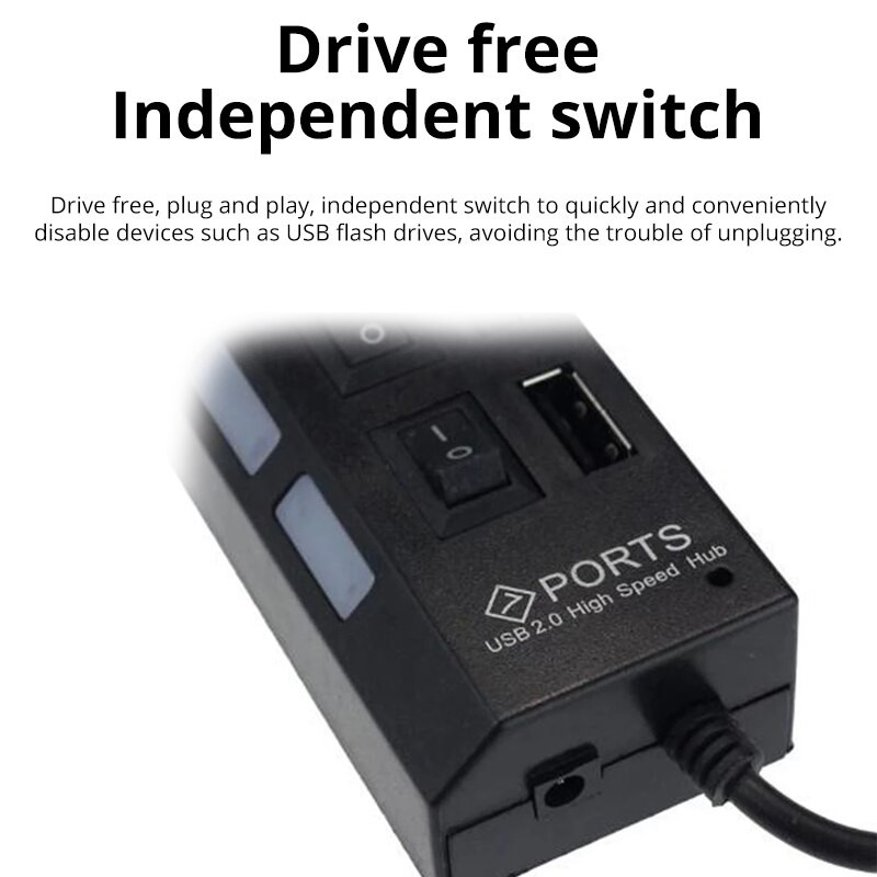 Switch Extension Hub 7 prievadų USB2.0 šakotuvas Kompiuterio USB plėtinio šakotuvas One Drag Seven USB2.0 skirstytuvas kompiuterio nešiojamasis kompiuteris darbalaukis