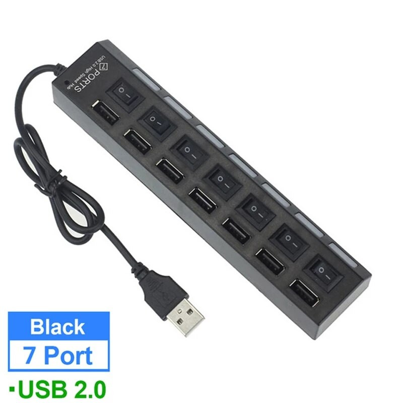 Switch Extension Hub 7 prievadų USB2.0 šakotuvas Kompiuterio USB plėtinio šakotuvas One Drag Seven USB2.0 skirstytuvas kompiuterio nešiojamasis kompiuteris darbalaukis