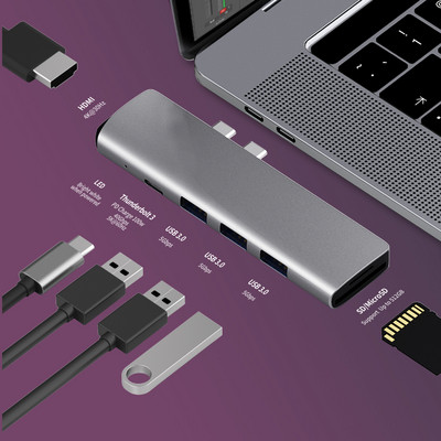 USB 3.1 C-tüüpi jaotur – HDMI-adapter 4K Thunderbolt 3 USB C jaotur koos jaoturiga 3.0 TF SD-lugeja pesa PD MacBook Pro/Air 2018–2020 jaoks