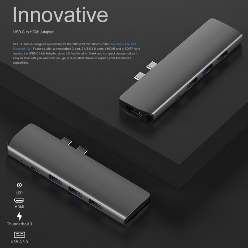 USB 3.1 Type-C Hub na HDMI adapter 4K Thunderbolt 3 USB C Hub s Hub 3.0 TF SD Reader Slot PD za MacBook Pro/Air 2018 - 2020
