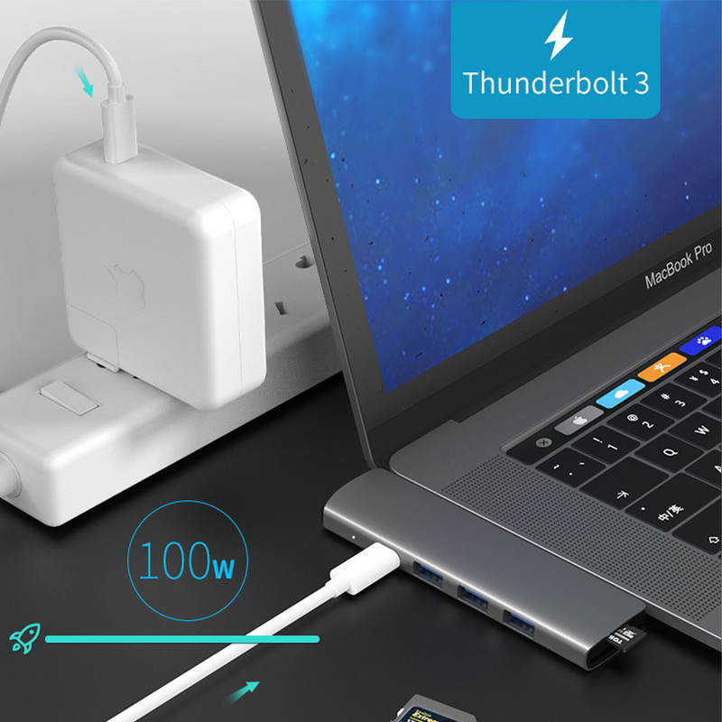 USB 3.1 Type-C Hub na HDMI adapter 4K Thunderbolt 3 USB C Hub s Hub 3.0 TF SD Reader Slot PD za MacBook Pro/Air 2018 - 2020