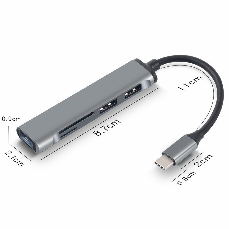 C-tüüpi jaotur kiire USB 3.0 jaoturi jaoturi kaardilugeja SD TF-portidega Macbooki arvutitarvikud jaotur USB