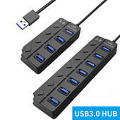 USB centrmezgls 3.0 USB 2.0 centrmezgls Vairāku USB sadalītāju centrmezgls Izmantojiet barošanas adapteri 4/7 portu vairāku paplašinātāju USB 3.0 centrmezgls ar slēdža 30 CM kabeli