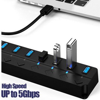 USB ХЪБ 3.0 USB 2.0 Хъб Мулти USB сплитер Хъб Използвайте захранващ адаптер 4/7 порта Множество разширители USB 3.0 Хъб с превключвател 30CM кабел