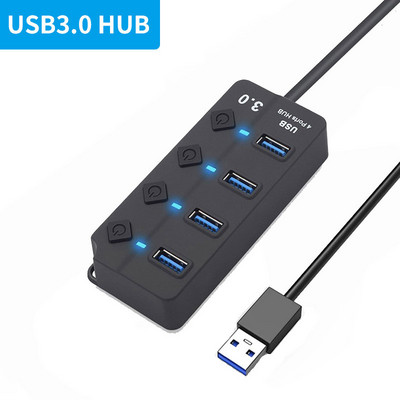 USB centrmezgls 3.0 USB 2.0 centrmezgls Vairāku USB sadalītāju centrmezgls Izmantojiet barošanas adapteri 4/7 portu vairāku paplašinātāju USB 3.0 centrmezgls ar slēdža 30 CM kabeli