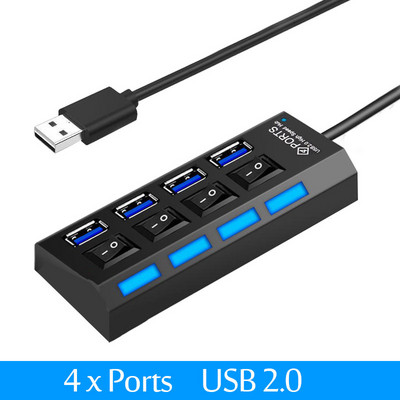 USB centrmezgls 3.0 USB 2.0 centrmezgls Vairāku USB sadalītāju centrmezgls Izmantojiet barošanas adapteri 4/7 portu vairāku paplašinātāju USB 3.0 centrmezgls ar slēdža 30 CM kabeli