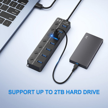 USB хъб 3.0 високоскоростен мулти USB сплитер адаптер 4/7 портов хъб с множество разширители USB с превключвател дълъг кабел за компютърни аксесоари
