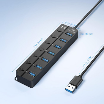 USB хъб 3.0 високоскоростен мулти USB сплитер адаптер 4/7 портов хъб с множество разширители USB с превключвател дълъг кабел за компютърни аксесоари