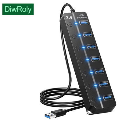 USB Hub 3.0 High Speed Multi USB Splitter Adapter 4/7 Port Multiple Expander Hub Usb with Switch Long Cable for PC Accessories