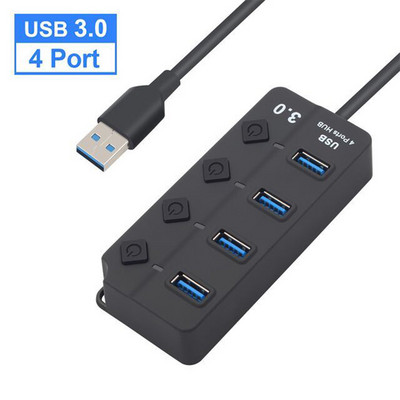 USB šakotuvas 3.0 didelės spartos kelių USB skirstytuvo adapteris, 4/7 prievadų kelių išplėtimo šakotuvas USB su jungikliu ilgu kabeliu kompiuterio priedams