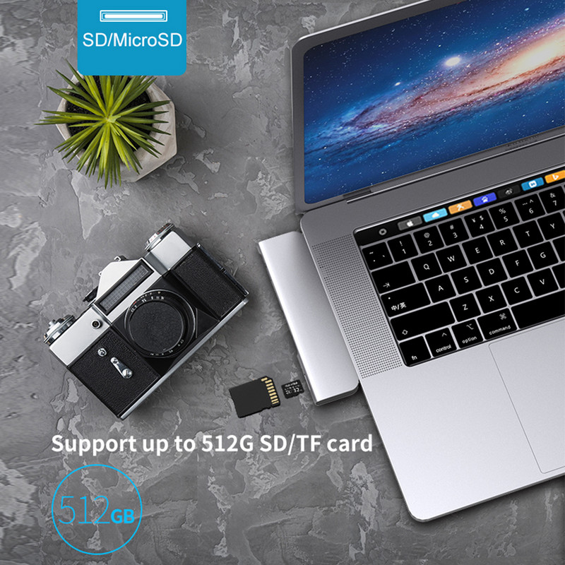 Adaptor Hub USB 3.1 Type-C la HDMI 4K Thunderbolt 3 Hub USB C cu Hub 3.0 TF Slot pentru cititor SD PD pentru MacBook Pro/Air 2018 - 2020