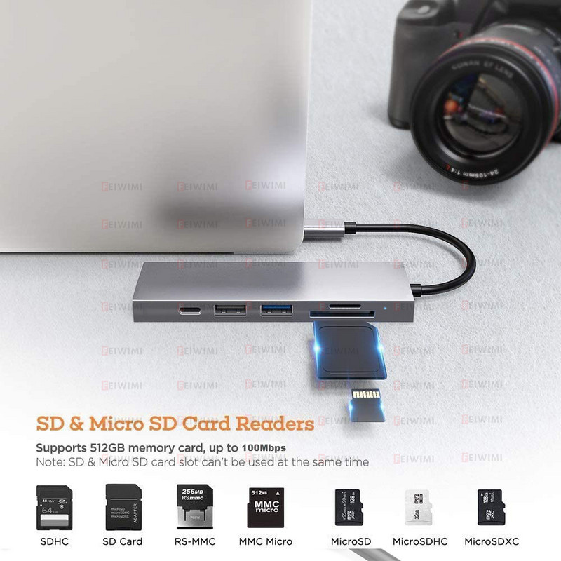 Hub USB 3.1 tip C la Adaptor multi splitter HDMI 4K Thunderbolt 3 Hub USB C cu slot pentru cititor TF SD PD pentru PC MacBook Pro Air