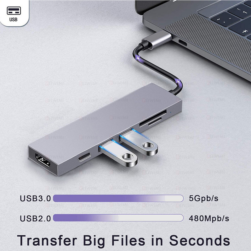 Hub USB 3.1 tip C la Adaptor multi splitter HDMI 4K Thunderbolt 3 Hub USB C cu slot pentru cititor TF SD PD pentru PC MacBook Pro Air