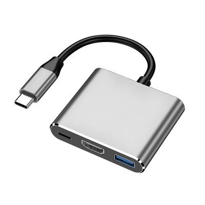 C tipo USB HUB prie HDMI suderinamo kabelio 4K konverterio adapteris C tipo į HD-MI/USB 3.0/C tipą, skirtas asmeniniam nešiojamajam kompiuteriui MacBook Huawei Mate 30