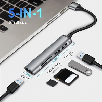 5 σε 1 Type C HUB High Speed USB 3.0 HUB Splitter Card Reader Multiport with SD TF Ports for Macbook Computer Accessorie HUB USB