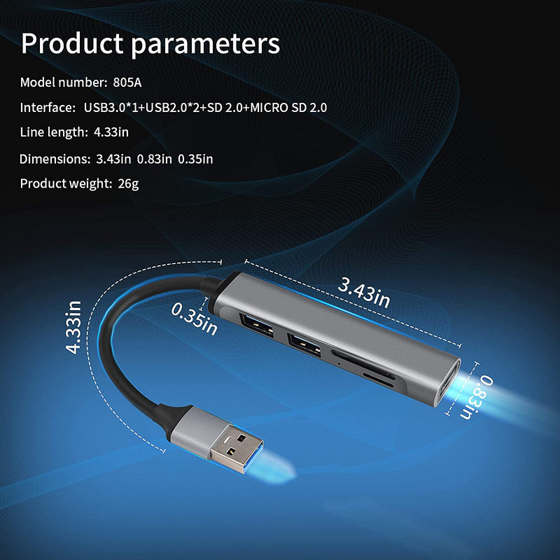 5 v 1 HUB typu C Vysokorýchlostný USB 3.0 HUB Rozbočovač Čítačka kariet Multiport s SD TF portami pre Macbook Počítačové príslušenstvo HUB USB