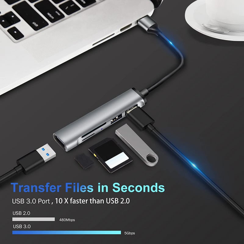 5 v 1 HUB typu C Vysokorýchlostný USB 3.0 HUB Rozbočovač Čítačka kariet Multiport s SD TF portami pre Macbook Počítačové príslušenstvo HUB USB