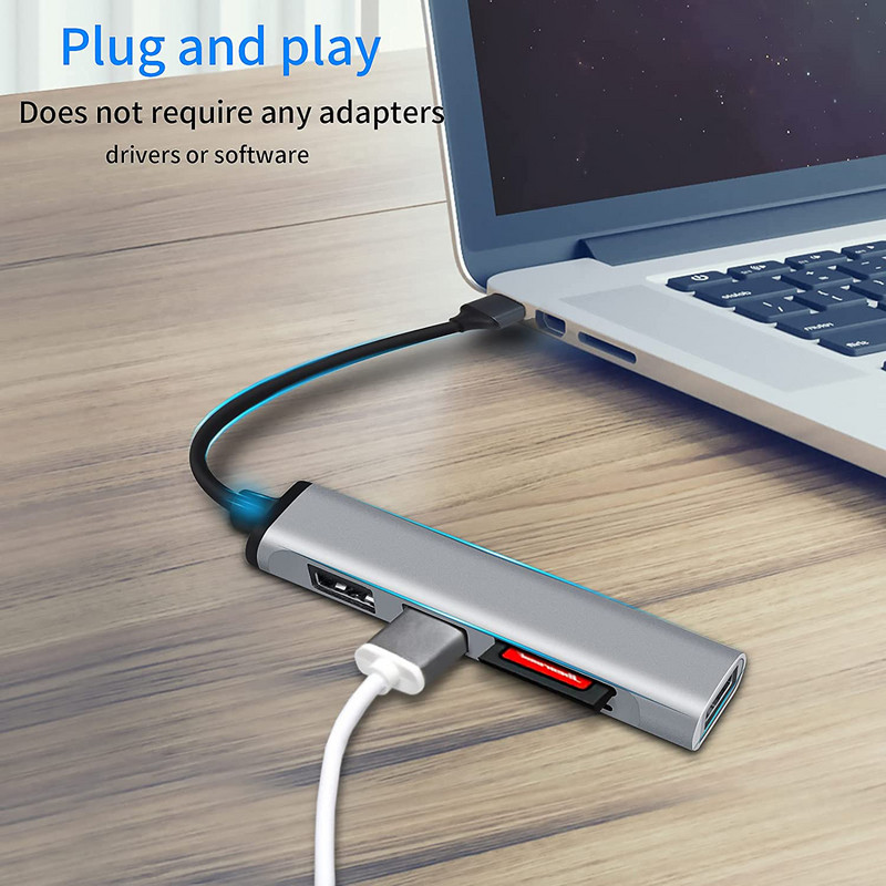 5 v 1 HUB typu C Vysokorýchlostný USB 3.0 HUB Rozbočovač Čítačka kariet Multiport s SD TF portami pre Macbook Počítačové príslušenstvo HUB USB