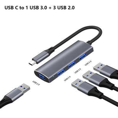 YUCUN USB HUB 3-0 4 porty USB 3.0 adaptér 5 Gbps vysokorýchlostný multi USB-C rozbočovač pre Lenovo Macbook Pro PC príslušenstvo tipo c