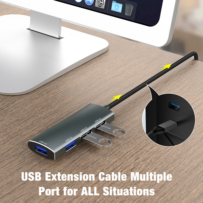 YUCUN USB HUB 3-0 4 porty USB 3.0 adaptér 5 Gbps vysokorýchlostný multi USB-C rozbočovač pre Lenovo Macbook Pro PC príslušenstvo tipo c