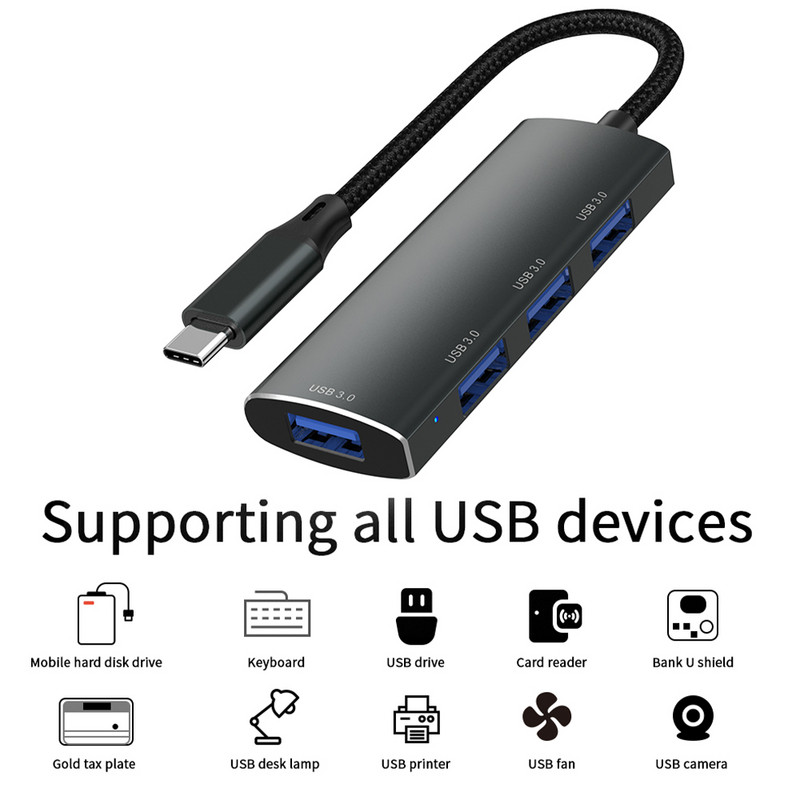 YUCUN USB HUB 3-0 4 porty USB 3.0 adaptér 5 Gbps vysokorýchlostný multi USB-C rozbočovač pre Lenovo Macbook Pro PC príslušenstvo tipo c