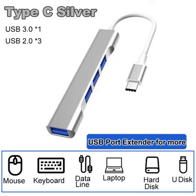 4 Port Multi Splitter Tip C HUB 3.0 USB 3.1 Adapter OTG za Xiaomi Lenovo Macbook 13 15 Air Pro PC Računalna oprema