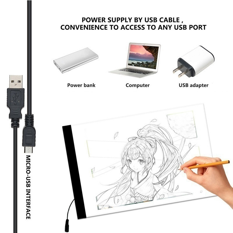 A5 (24x15cm) LED piešimo planšetė skaitmeninės grafikos bloknotas LED šviesdėžės kopijavimo lenta elektroninis meninis grafinis paveikslas A5 rašomasis stalas