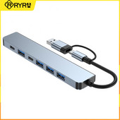 Stație de andocare USB 3.0 tip C RYRA HUB USB C 4 porturi Hub USB 2.0 PD TF Card Hub Stație adaptor USB Hub portabil de date ultra subțire