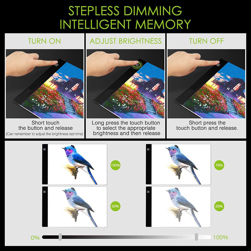 Mažas A4 LED šviesos kilimėlis deimantiniam tapybai, USB maitinama šviesos plokštė skaitmeninės grafikos planšetė, skirta piešimo bloknotei.