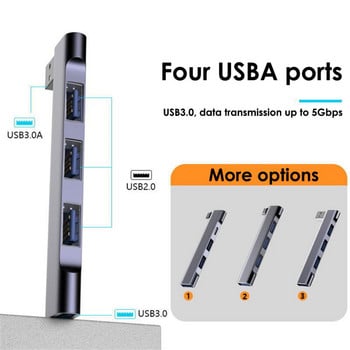 RYRA PD Διανομέας USB-C USB υψηλής ταχύτητας σε ευρεία κλίμακα με χρήση USB3.0 5Gbps φορητός σταθμός σύνδεσης τύπου C 4 σε 1 Διανομέας USB για αξεσουάρ υπολογιστών