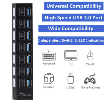 USB 3.0 хъб USB хъб 3.0 Multi USB сплитер 3 Hab Използвайте захранващ адаптер 7 порта Multiple Expander 3.0 USB3 хъб с превключвател за компютър