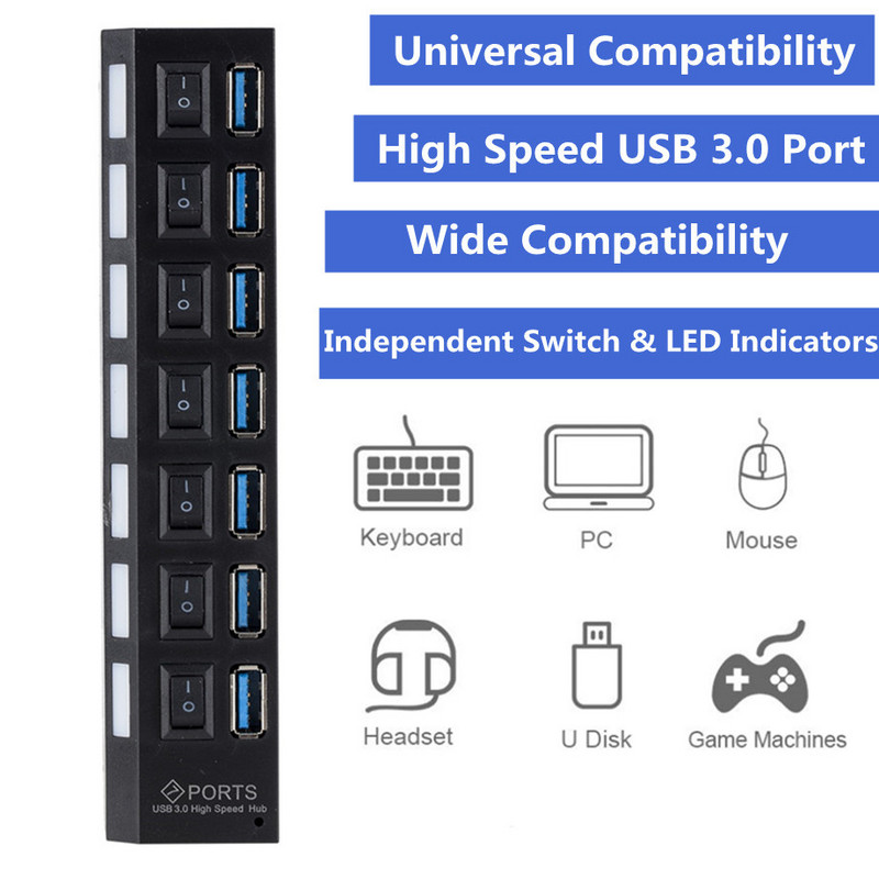 USB 3.0 elosztó USB elosztó 3.0 több USB-elosztó 3-as hálózati adapterrel