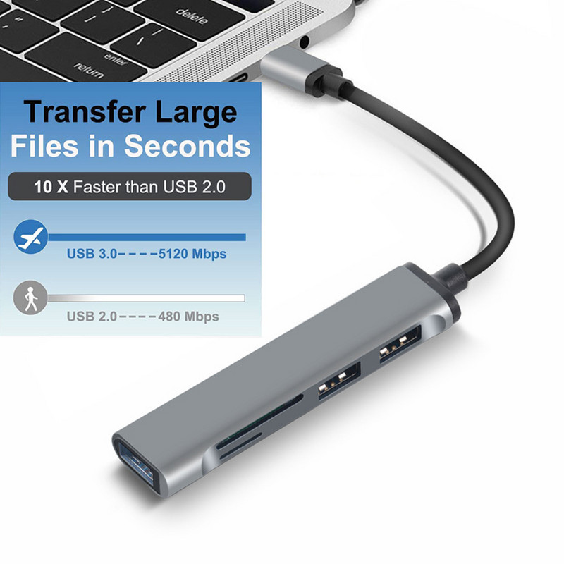 USB 3.0 HUB USB C TypeC HUB jungiklio išplėtimo šakotuvas didelės spartos skirstytuvo kortelių skaitytuvas su SD TF prievadais Multiport Macbook kompiuteriui