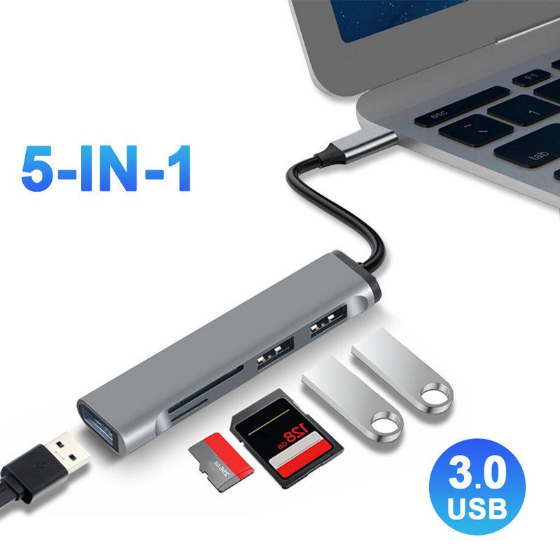 USB 3.0 HUB USB C TypeC HUB jungiklio išplėtimo šakotuvas didelės spartos skirstytuvo kortelių skaitytuvas su SD TF prievadais Multiport Macbook kompiuteriui