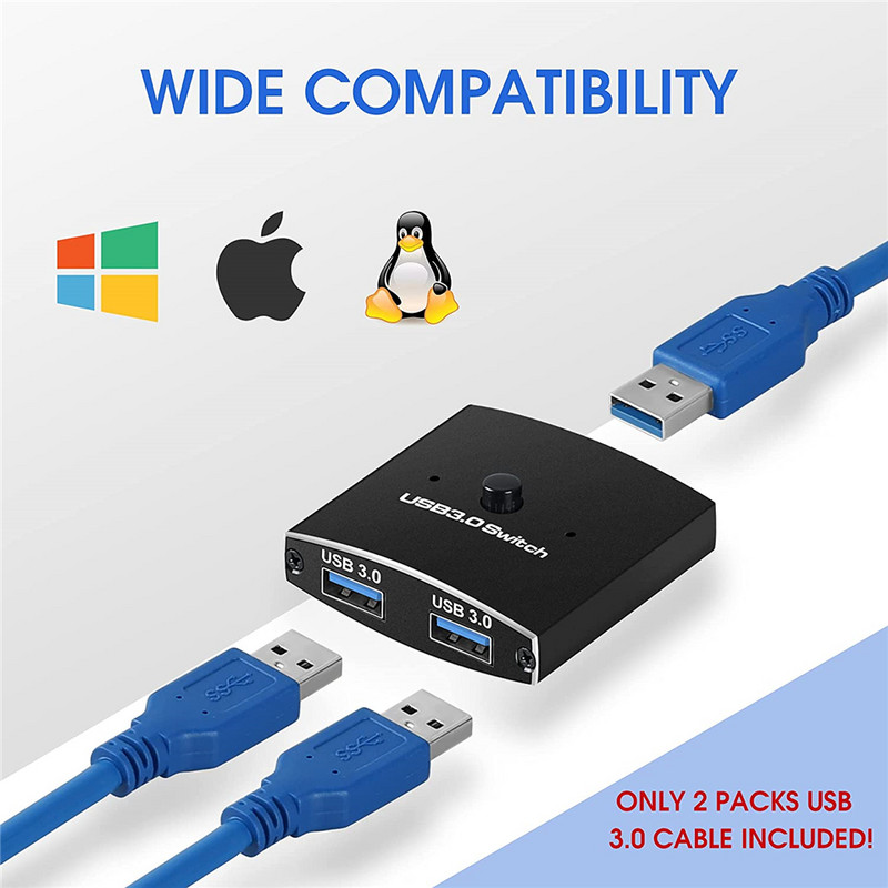 USB 3.0 jungiklio parinkiklis KVM jungiklis 5Gbps 2 in 1 Out USB jungiklis USB 3.0 dvipusis dalintojas, skirtas spausdintuvo klaviatūros ir pelės bendrinimui