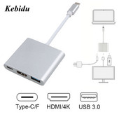 kebidu 2019 Novo 3 u 1 USB-C USB HUB muški na ženski USB 3.1 Type-c na USB 3.0 adapter za punjenje za Macbook Air 12 pretvarač