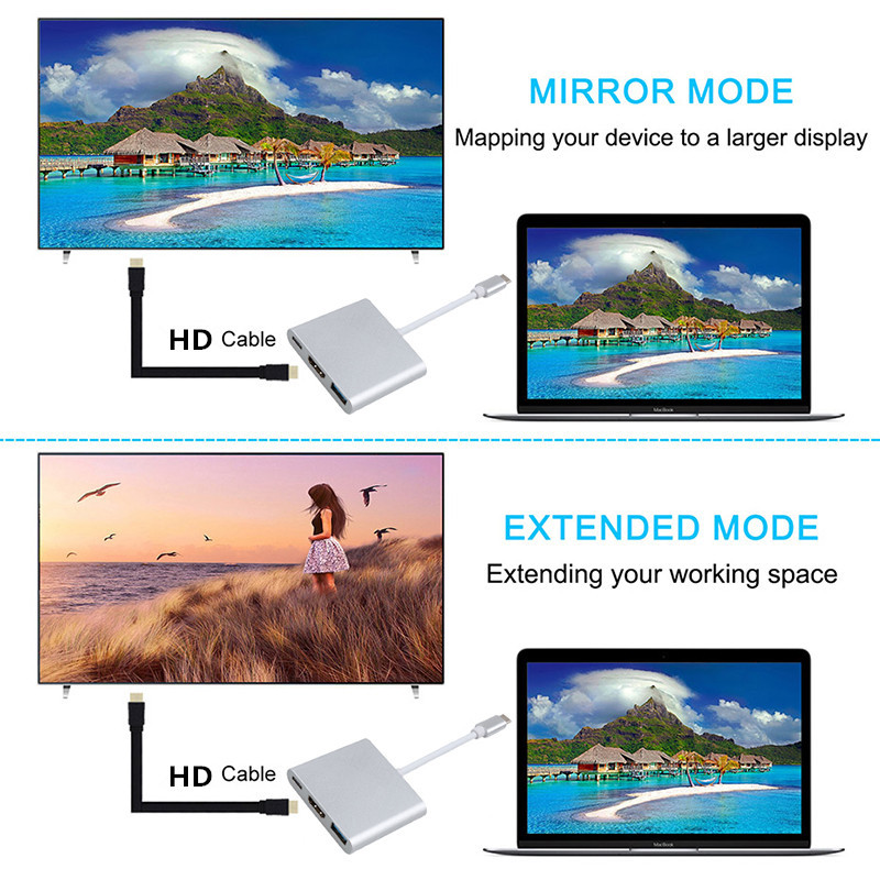 kebidu 2019 Novo 3 u 1 USB-C USB HUB muški na ženski USB 3.1 Type-c na USB 3.0 adapter za punjenje za Macbook Air 12 pretvarač