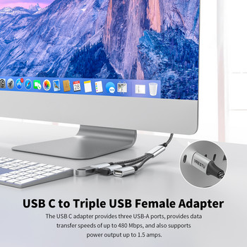 Type C към двоен USB OTG адаптер USB 2.0 Type-C Expansion HUB Data Charging Braid Cabo за Samsung Galaxy S22 MacBook Pro Air iPad