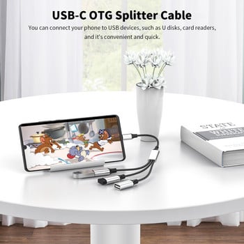 Type C към двоен USB OTG адаптер USB 2.0 Type-C Expansion HUB Data Charging Braid Cabo за Samsung Galaxy S22 MacBook Pro Air iPad