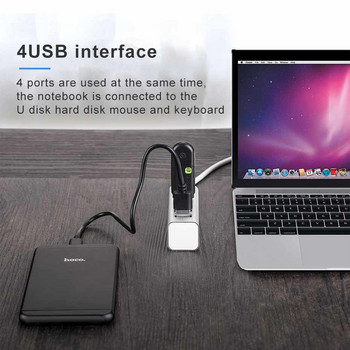 HOCO Универсален USB хъб 4 порта USB 2.0 с Micro USB кабел Високоскоростен мини хъб Socket Pattern Splitter Cable Adapter за iMac PC