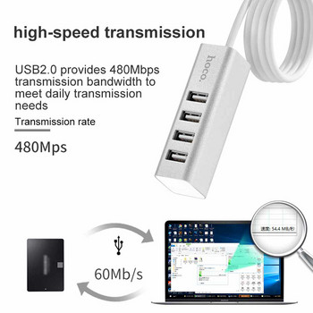 HOCO Универсален USB хъб 4 порта USB 2.0 с Micro USB кабел Високоскоростен мини хъб Socket Pattern Splitter Cable Adapter за iMac PC