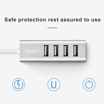 HOCO Универсален USB хъб 4 порта USB 2.0 с Micro USB кабел Високоскоростен мини хъб Socket Pattern Splitter Cable Adapter за iMac PC