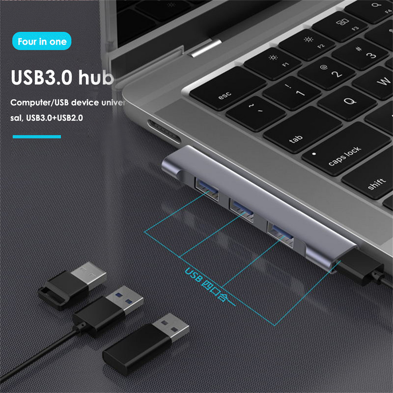 RYRA USB 3.0 USB-C USB HUB Könnyű, hordozható 4 in 1 dokkoló állomás PD nagy sebességű USB hub ötvözetből készült hőelvezetés PC laptophoz
