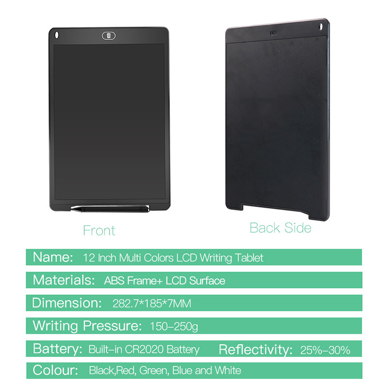 12 colių piešimo lenta skystųjų kristalų ekrano rašymo planšetė Skaitmeninė grafinė piešimo planšetė, rašymo ranka rašiklis, spalvota rašymo lenta vaikams