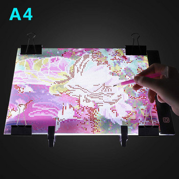 Малка A4 LED осветителна подложка за диамантена живопис, USB захранвана осветителна дъска Цифров графичен таблет за подложка за рисуване Дъска за рисуване