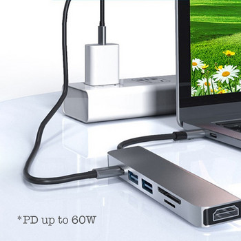 Διανομέας φορητού υπολογιστή USB C 3.1 Τύπος C σε συμβατό με HDMI 4K TF SD Card Reader USB3.0 USB2.0 Data Mini Adapter για Macbook Air Pro M1 Dock